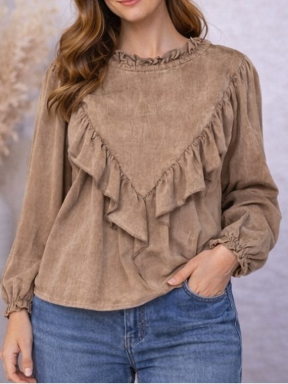 Women’s Ruffle High Neck Romantic Blouse Long Sleeve Vintage Style Top - Size 3X